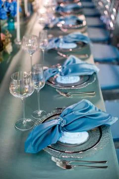 Table set for wedding or another catered event dinner Stock Photos