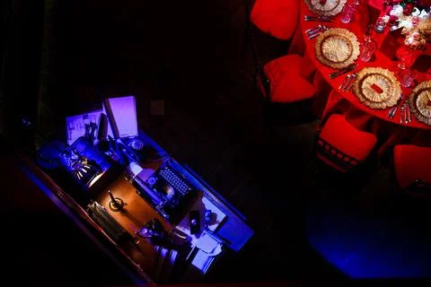 Table set for wedding or another catered event dinner Stock Photos