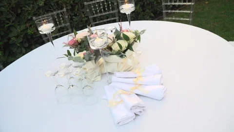 Table set for wedding reception  Stock Footage 95935292