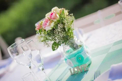 Table set for wedding reception Stock Photos