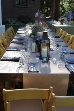 Table set for wedding reception 스톡 사진
