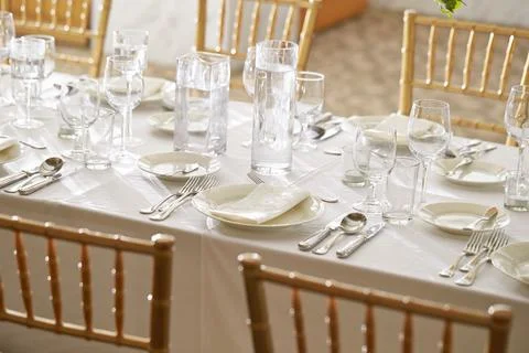 Table set for a wedding reception Stock Photos