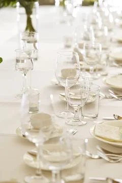Table set for a wedding reception Stock Photos