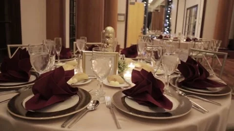 Table set up for a wedding in white and red colors Stock Footage 174765180