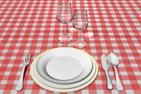 Table set white red - 3D illustration 스톡 일러스트