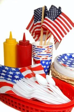 Table setting for a 4th of july picnic Foto stock