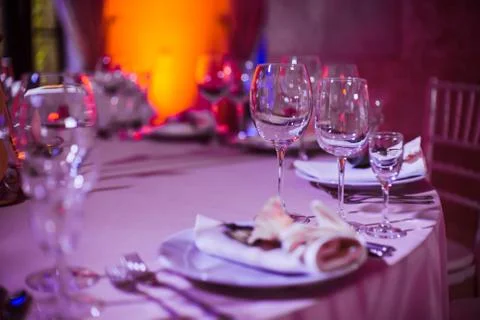 Table setting and decoration of the festive table. Stock Photos