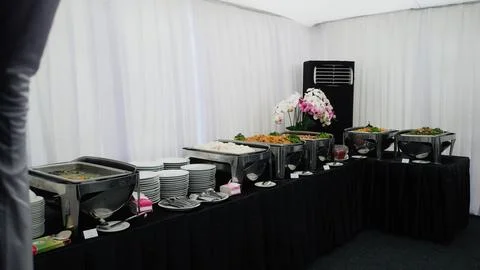 Table Setting Asian Buffet Indonesian Food Catering in Event Stock Photos