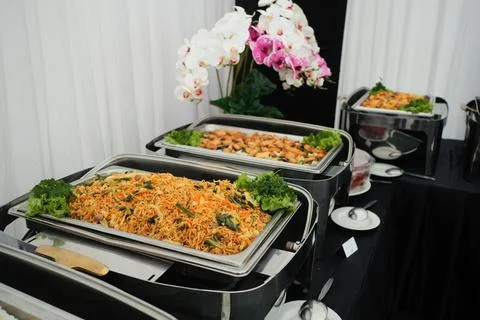 Table Setting Asian Buffet Indonesian Food Catering in Event Stock Photos