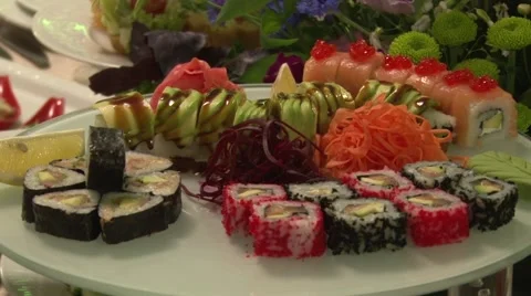 Table setting for a banquet. Sushi Stock Footage 41593476