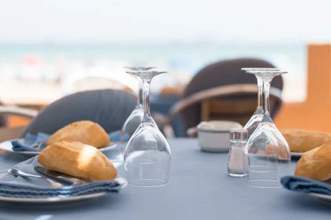 Table setting at beach restaurant. Stock Photos