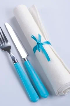 Table setting in blue and white Stock Photos