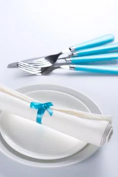 Table setting in blue and white Stock Photos