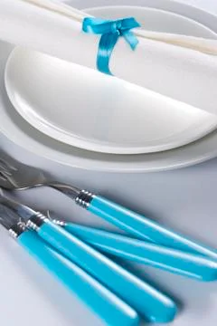 Table setting in blue and white Stock Photos