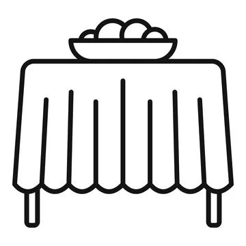 Table setting with bowl of fruit on tablecloth line icon Stock Illustration
