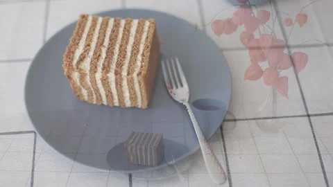 Table setting for breakfast with delicious cake, Aesthetic look. Stock Footage 195300362
