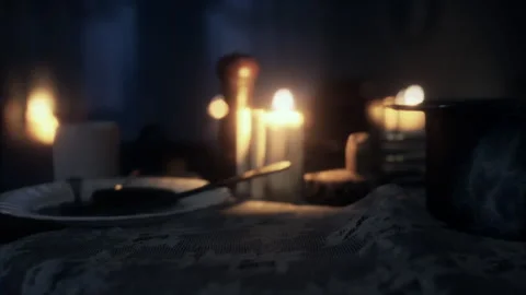 Table setting in candlelight at night Stock-Footage 237883321
