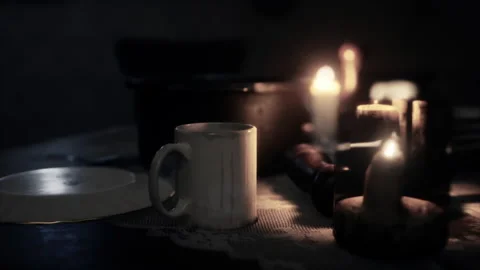 Table setting in candlelight at night Stock Footage 238456690