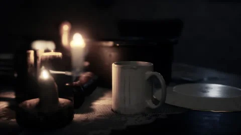 Table setting in candlelight at night Stock Footage 238752972