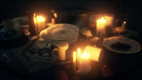 Table setting in candlelight at night Illustration