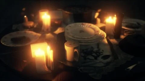 Table setting in candlelight at night Stock Illustration