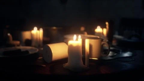 Table setting in candlelight at night Stock Illustration