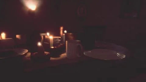 Table setting in candlelight at night Stock Illustration