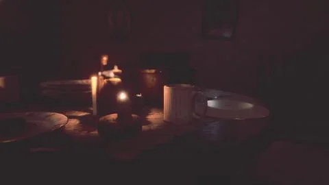 Table setting in candlelight at night Stock Illustration