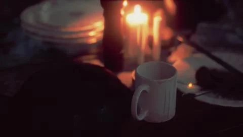 Table setting in candlelight at night Stock Illustration
