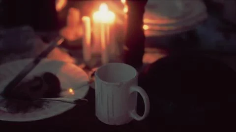 Table setting in candlelight at night Stock Illustration