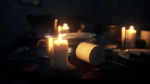 Table setting in candlelight at night Illustration
