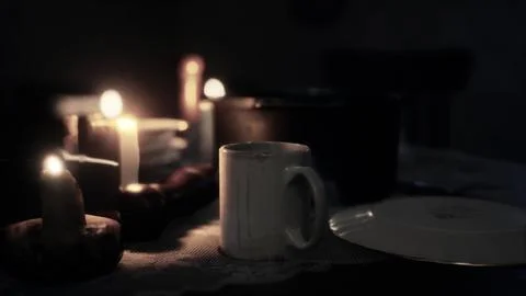 Table setting in candlelight at night Stock Illustration