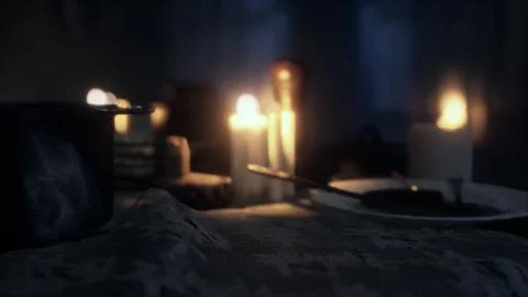 Table setting in candlelight at night Stock Illustration