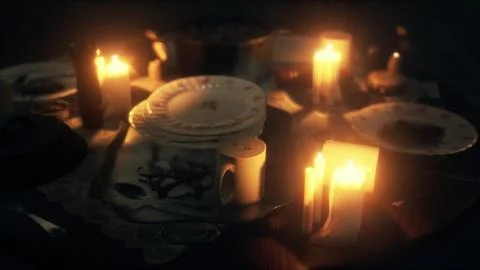 Table setting in candlelight at night Stock Illustration
