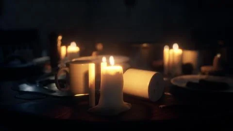 Table setting in candlelight at night Stock Illustration