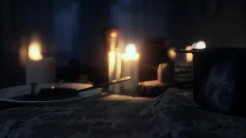 Table setting in candlelight at night Stock Illustration