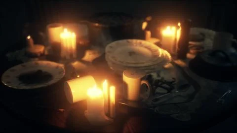 Table setting in candlelight at night Stock Illustration