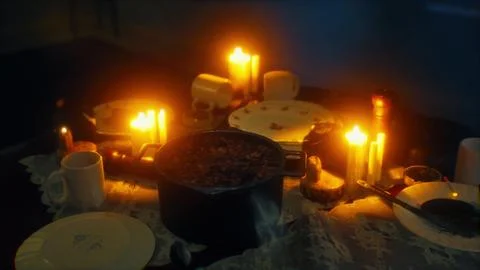 Table setting in candlelight at night Stock Illustration