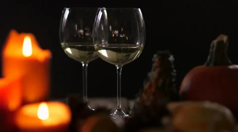Table Setting Candles white wine romantic autumn Stock Footage 32748089