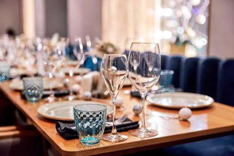 Table setting for catered event dinner in restaurant Stock Photos