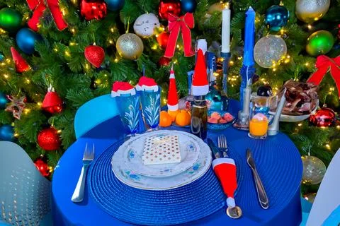 Table setting for celebration Christmas and New Year Holidays. Festive table Stock Photos