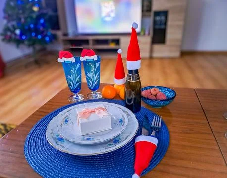 Table setting for celebration Christmas and New Year Holidays. Festive table Stock Photos