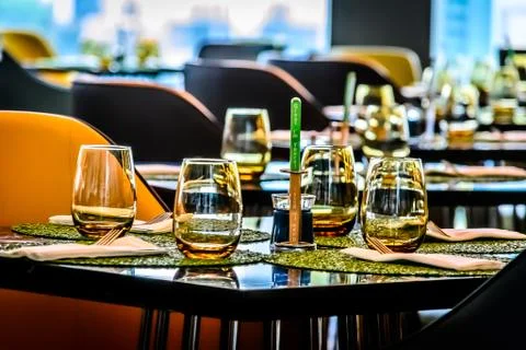 Table setting in chic casual restaurant Stock Photos