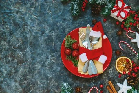 Table setting for christmas decor. Selective focus. Stock Photos