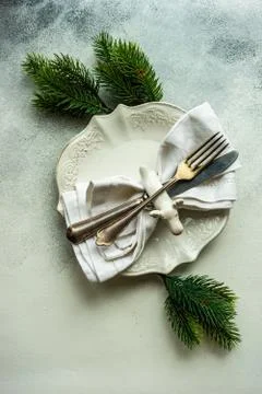 Table setting for Christmas dinner Stock Photos