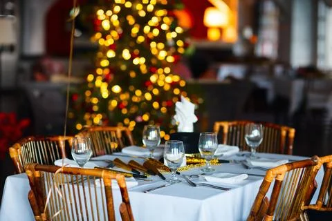 Table setting for Christmas party Stock Photos