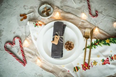 Table setting for christmas Stock Photos