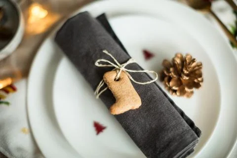 Table setting for christmas Stock Photos