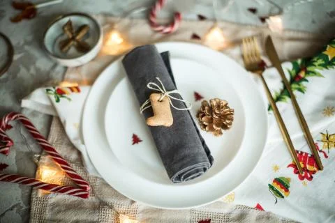 Table setting for christmas Stock Photos