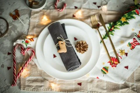 Table setting for christmas Stock Photos